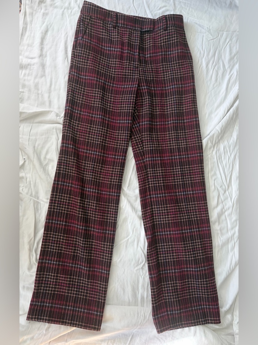Ann Taylor women’s plaid Straight-Leg Trousers in Burgundy and Black